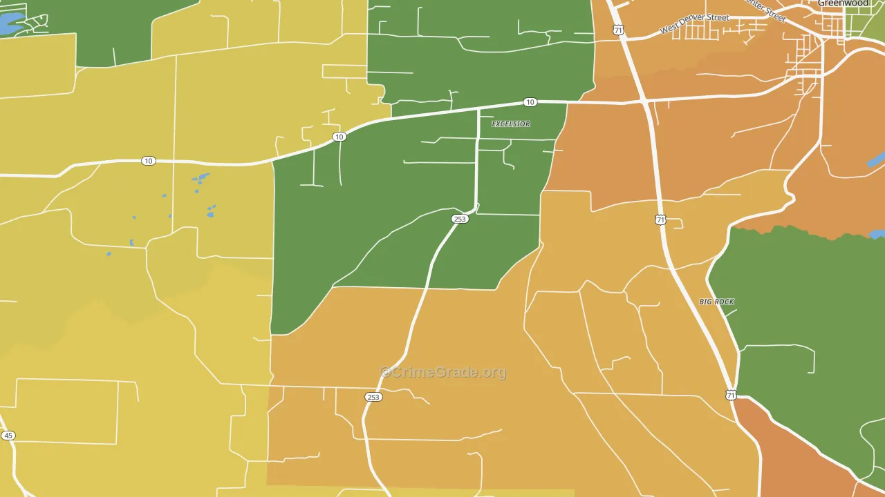 Excelsior, AR Map of Drug-Related Crime Rates