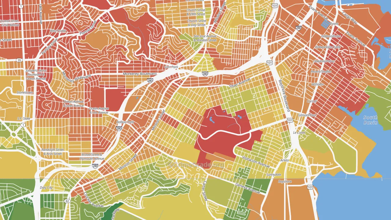 Excelsior, San Francisco, CA Map of Drug-Related Crime Rates