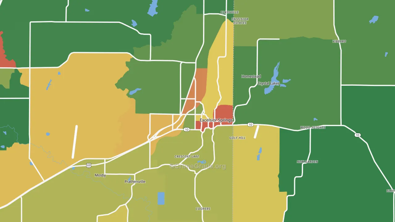 Excelsior Springs, MO Map of Drug-Related Crime Rates
