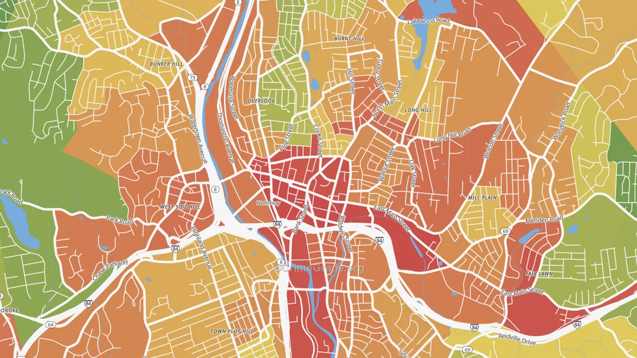 Exchange Place, Waterbury, CT Map of Drug-Related Crime Rates