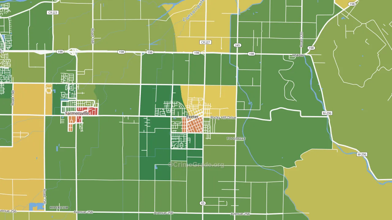 Exeter, CA Map of Drug-Related Crime Rates