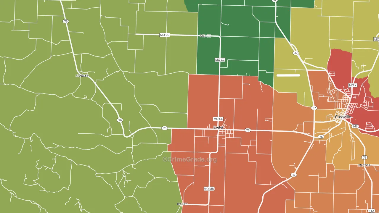 Exeter, MO Map of Drug-Related Crime Rates