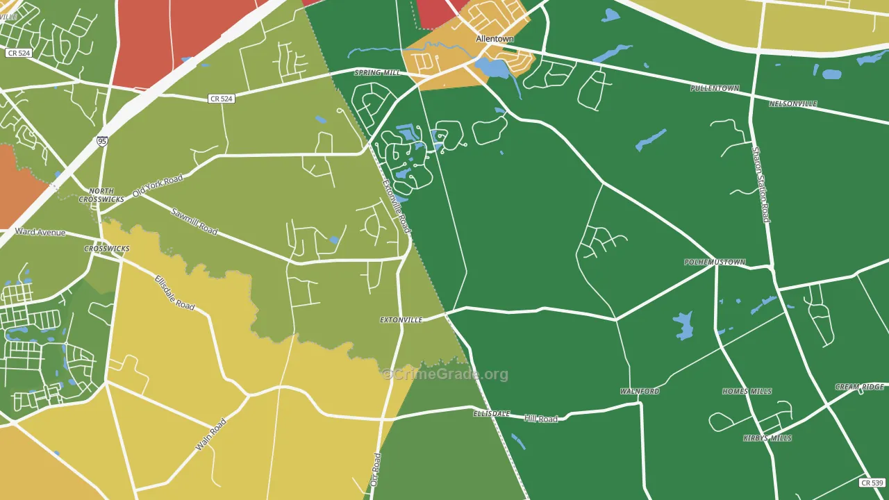 Extonville, NJ Map of Drug-Related Crime Rates