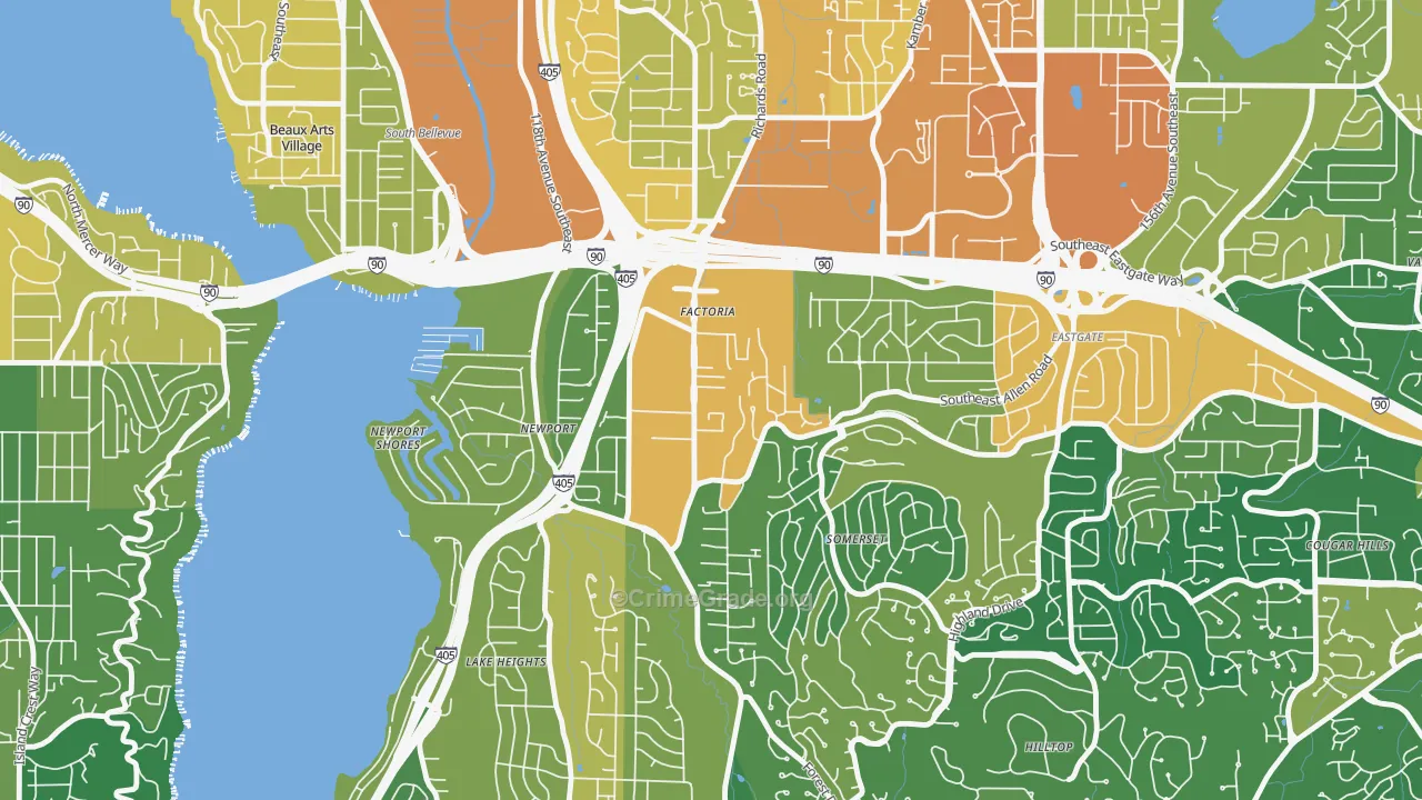 Factoria, Bellevue, WA Map of Drug-Related Crime Rates