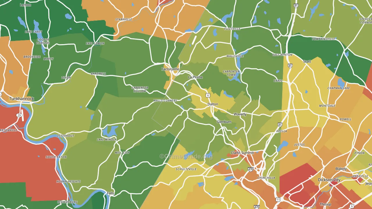 Factoryville, PA Map of Drug-Related Crime Rates