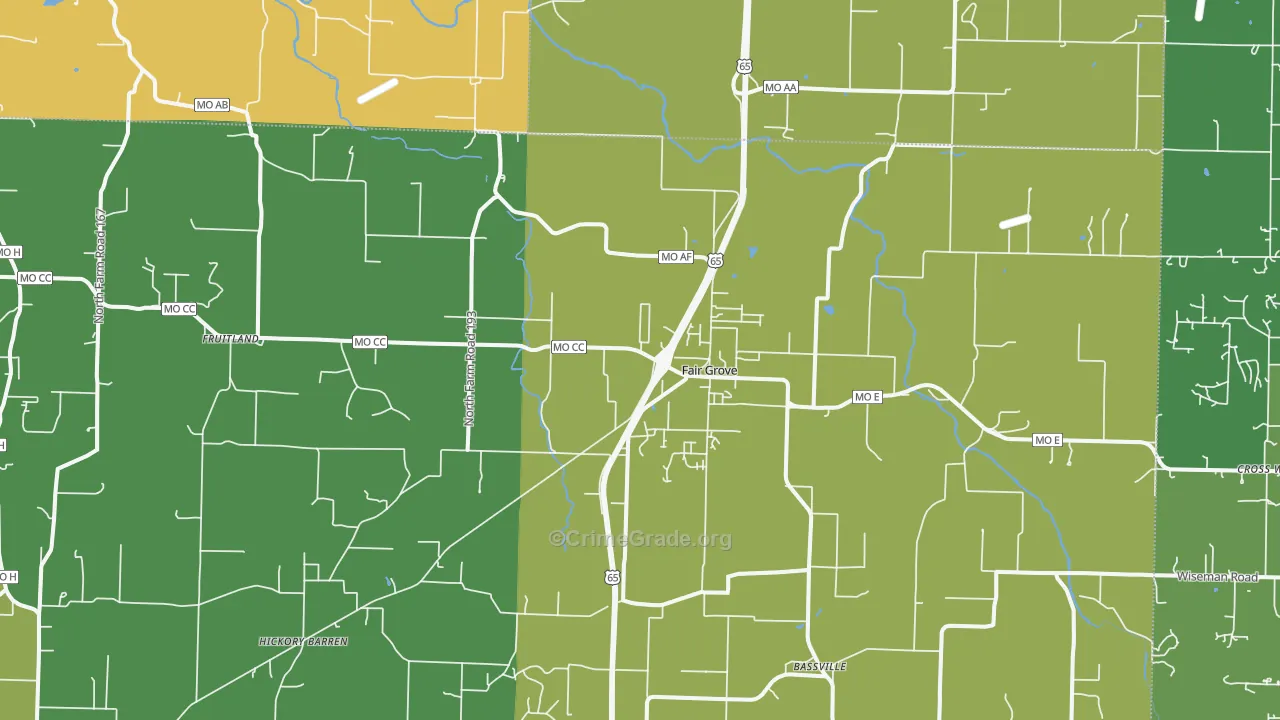 Fair Grove, MO Map of Drug-Related Crime Rates