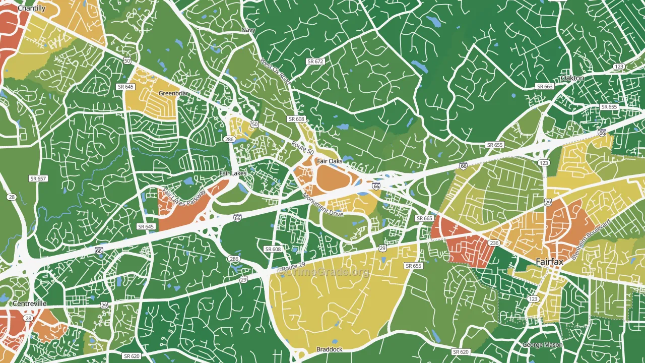 Fair Oaks, VA Map of Drug-Related Crime Rates