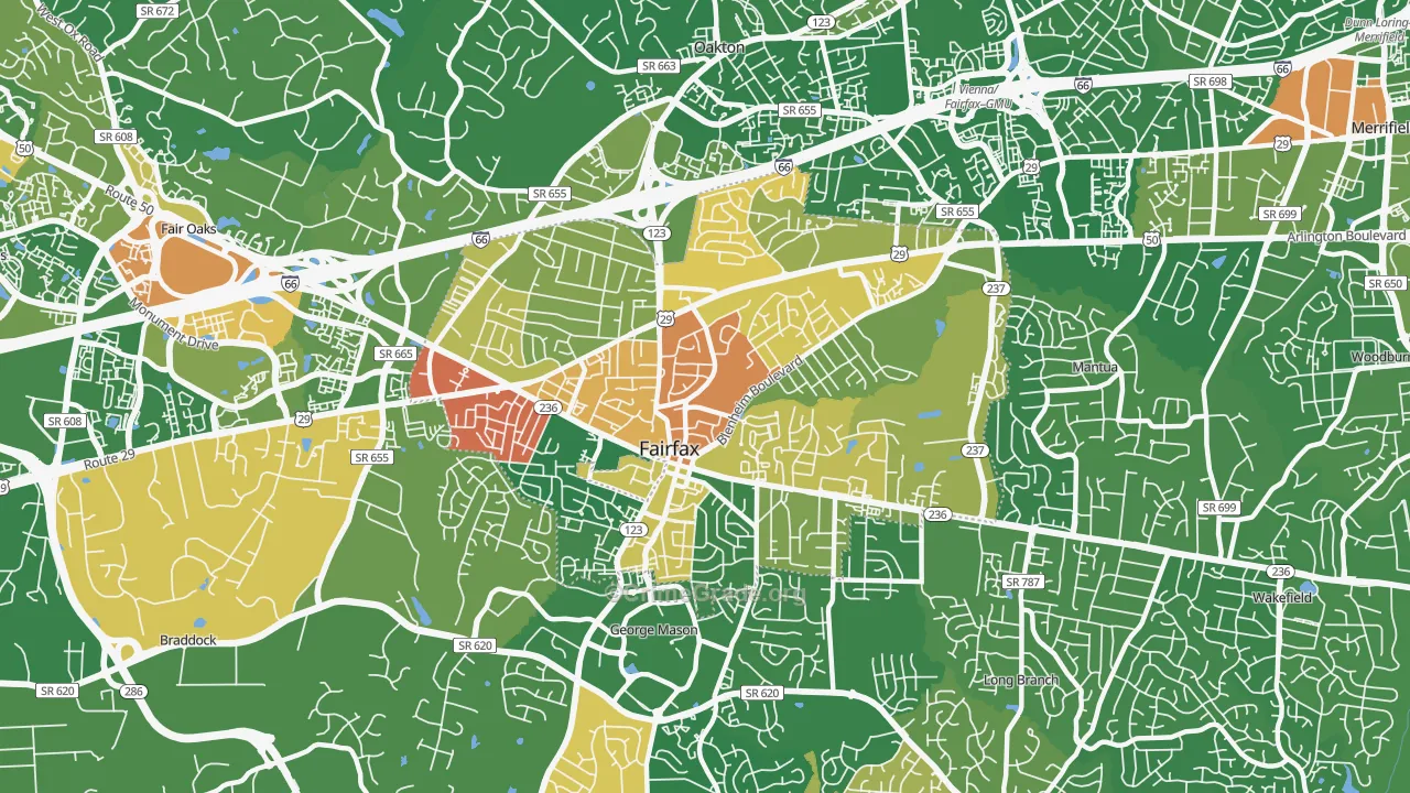 Fairfax City, VA Map of Drug-Related Crime Rates