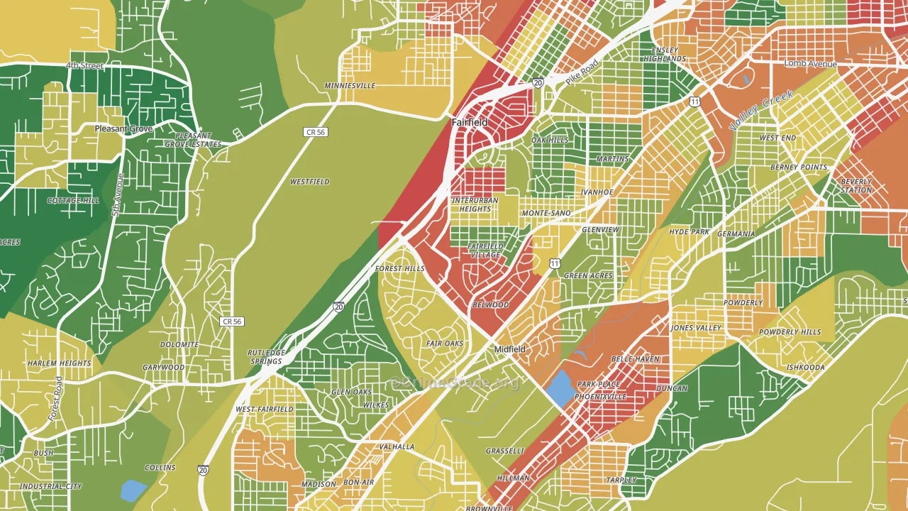 Fairfield, AL Map of Drug-Related Crime Rates