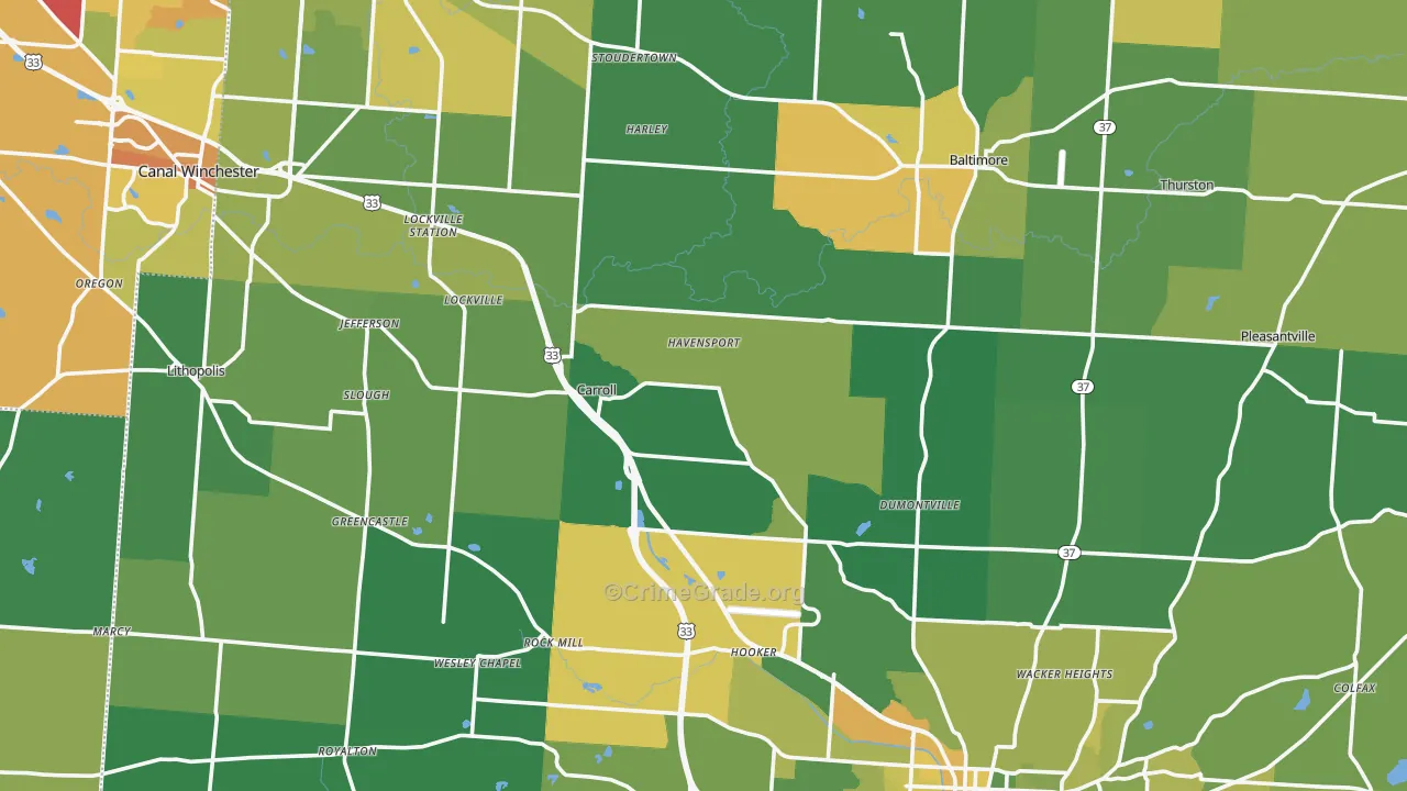 Fairfield County, OH Map of Drug-Related Crime Rates