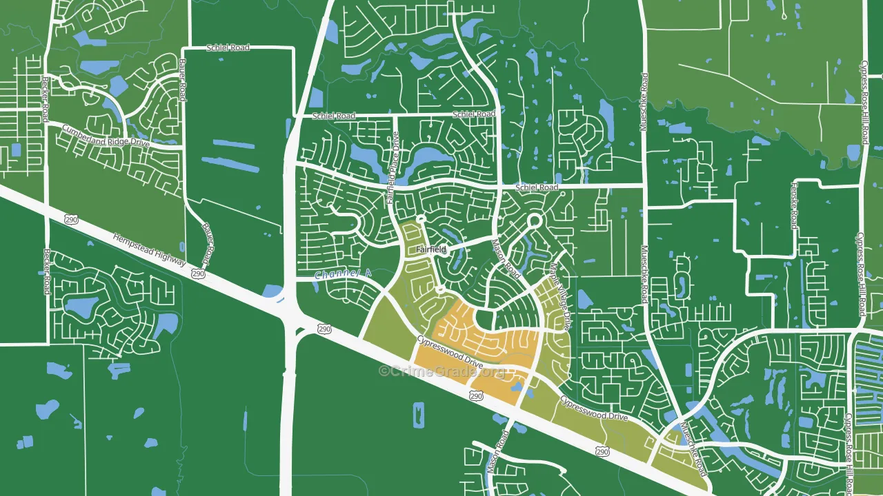 Fairfield, Cypress, TX Map of Drug-Related Crime Rates
