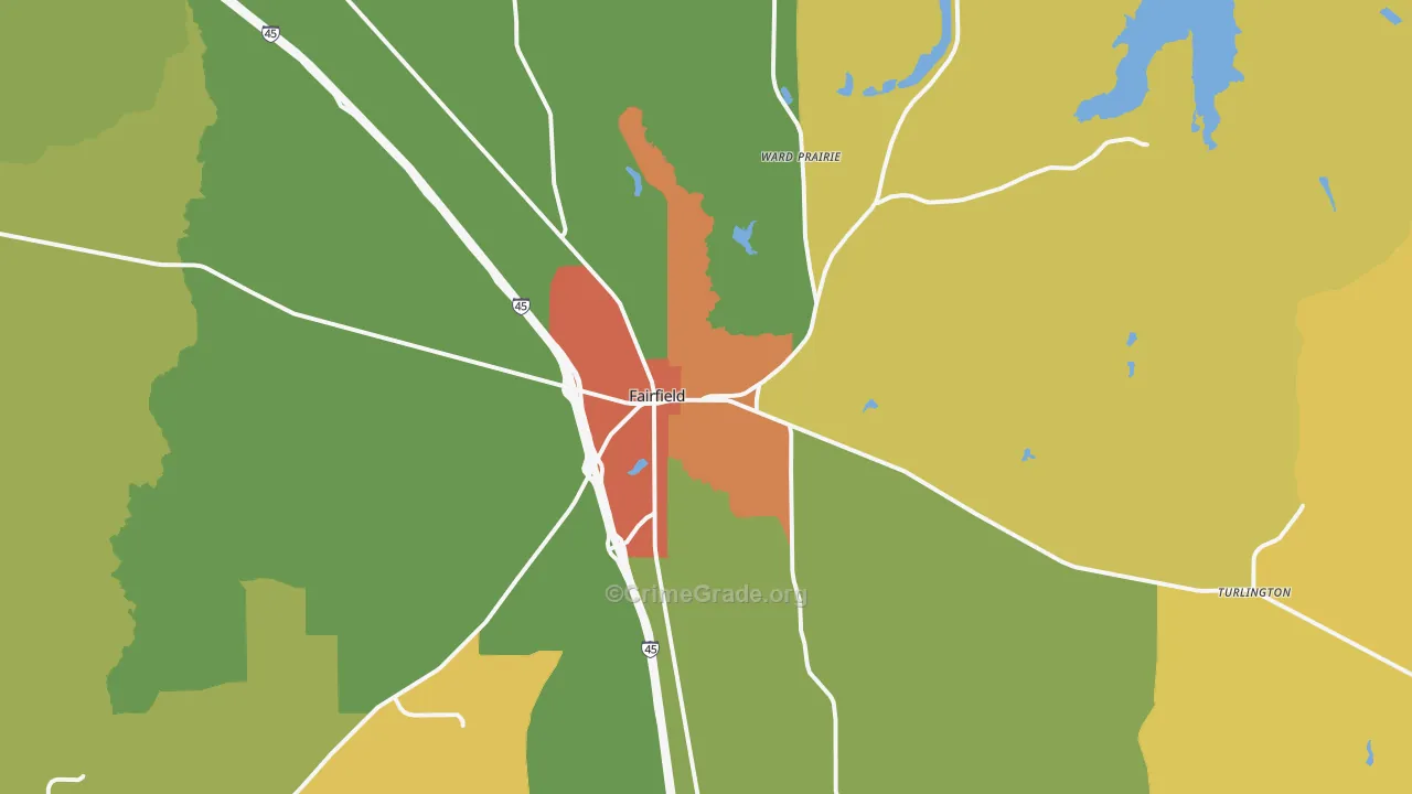 Fairfield, TX Map of Drug-Related Crime Rates