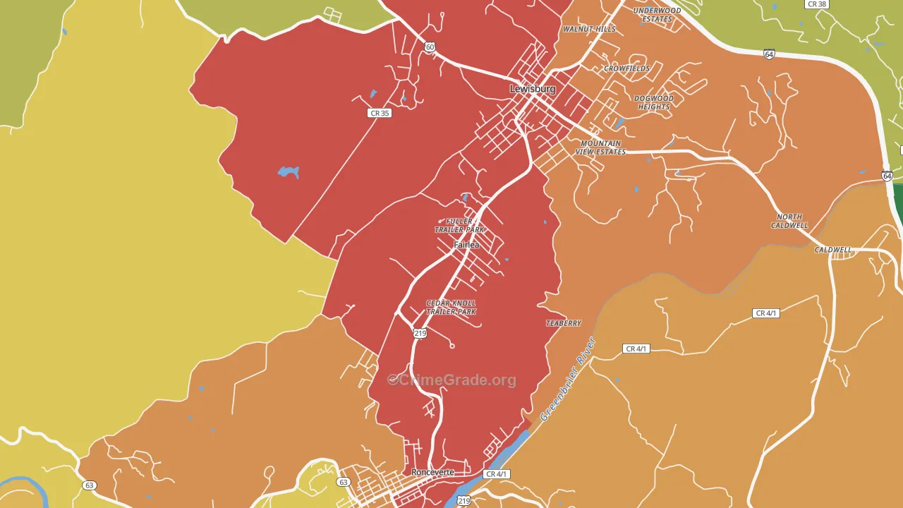 Fairlea, WV Map of Drug-Related Crime Rates