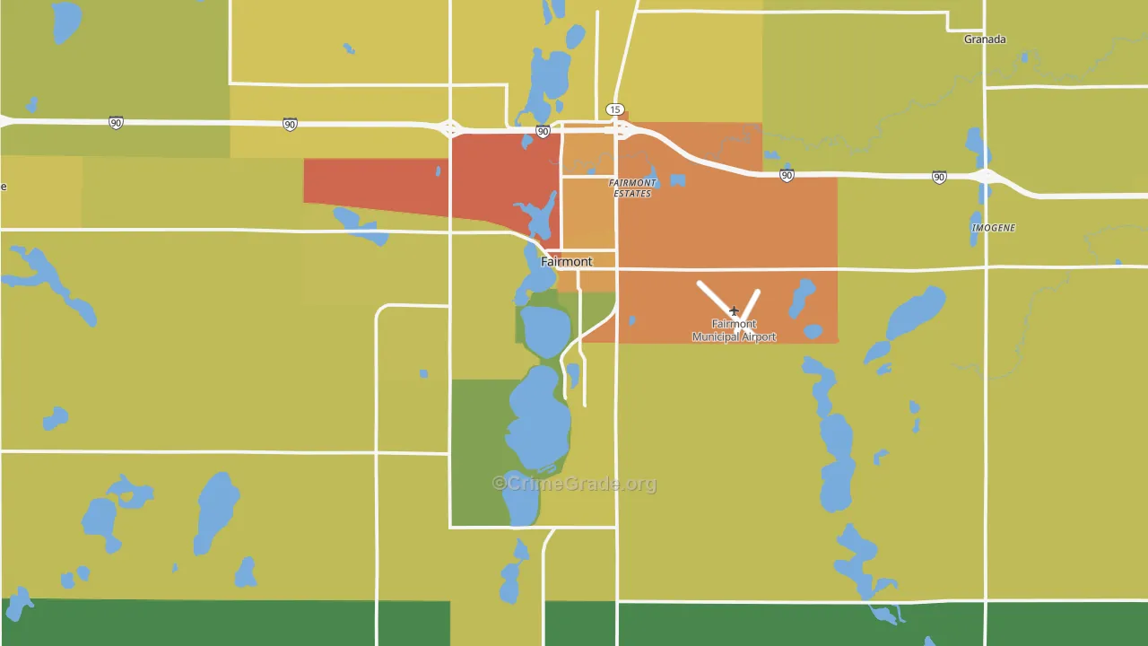 Fairmont, MN Map of Drug-Related Crime Rates
