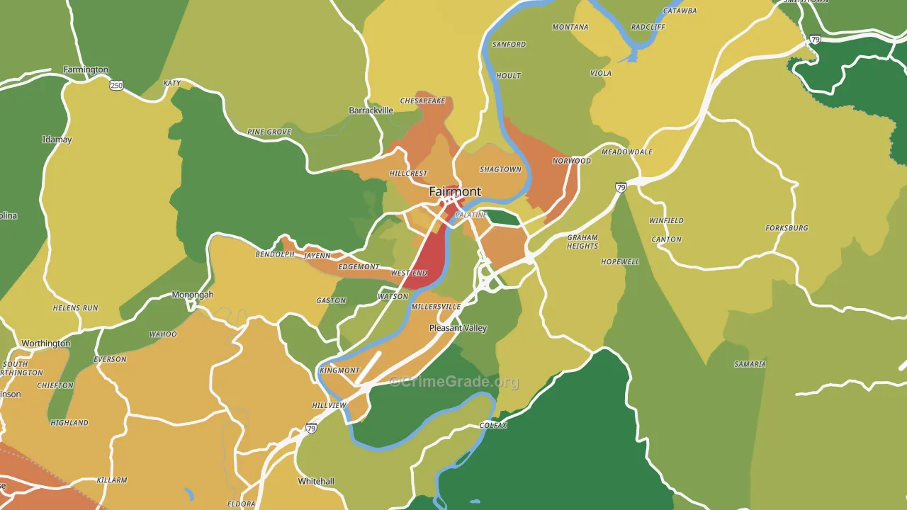 Fairmont, WV Map of Drug-Related Crime Rates