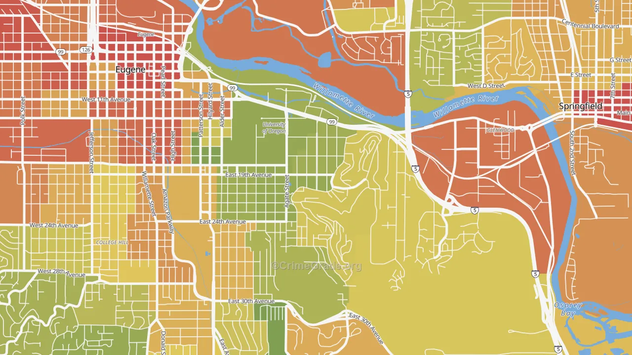 Fairmount, Eugene, OR Map of Drug-Related Crime Rates