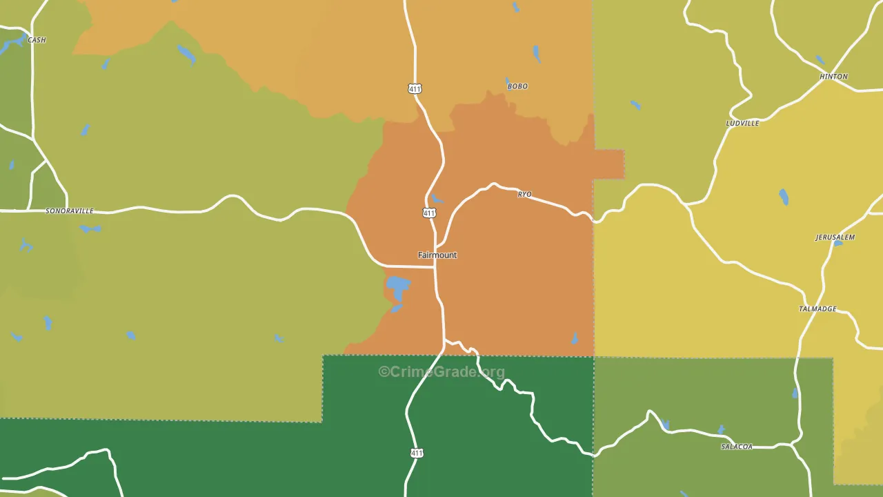 Fairmount, GA Map of Drug-Related Crime Rates