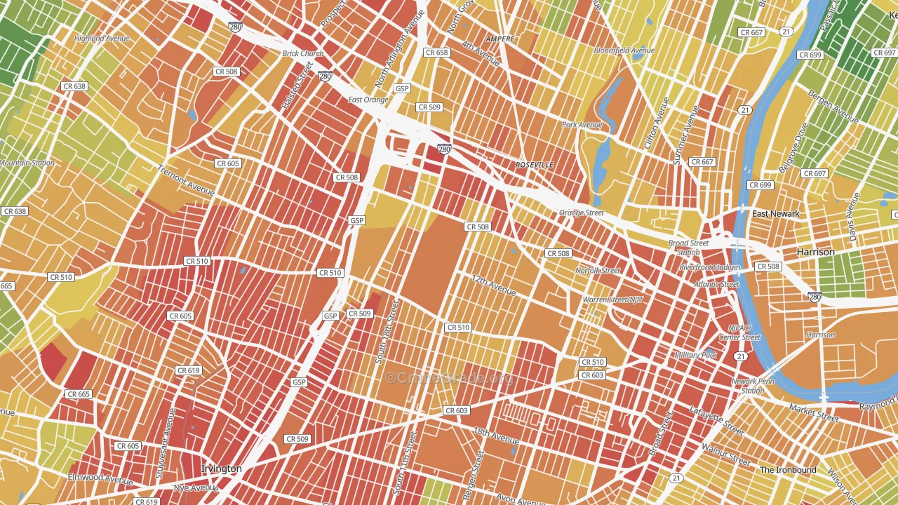 Fairmuont, Newark, NJ Map of Drug-Related Crime Rates