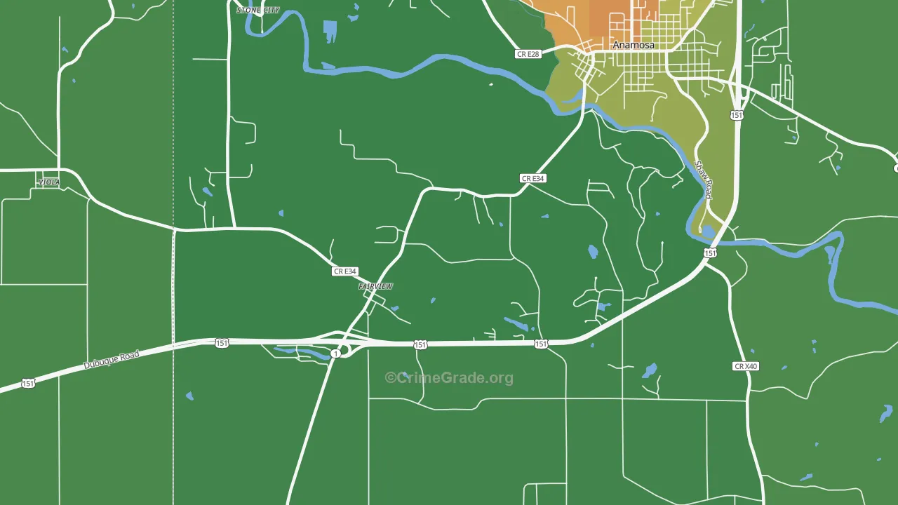 Fairview, IA Map of Drug-Related Crime Rates