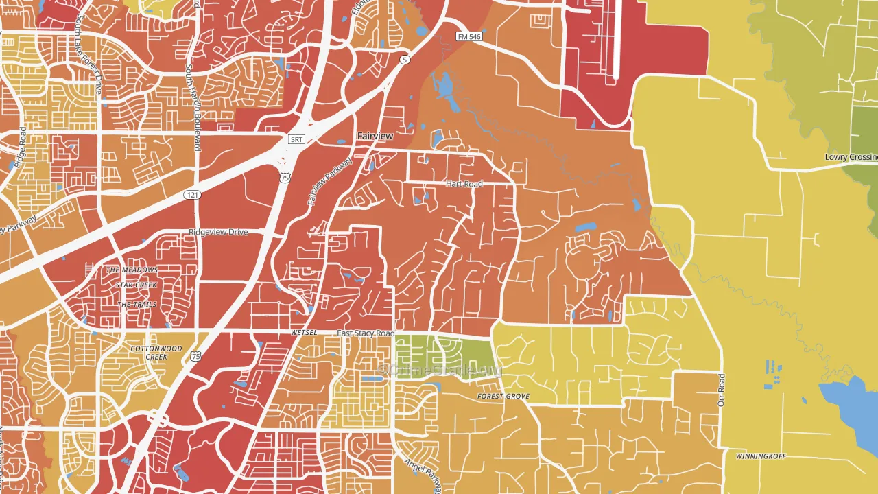 Fairview, TX Map of Drug-Related Crime Rates