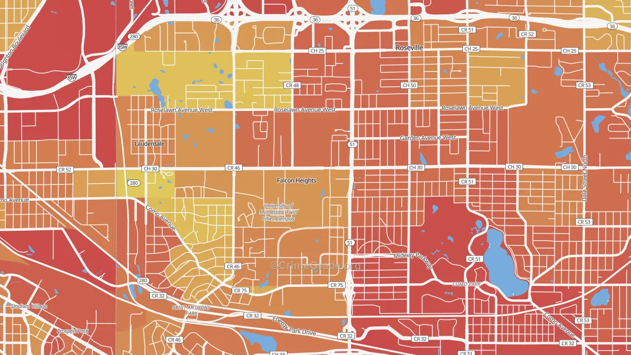 Falcon Heights, MN Map of Drug-Related Crime Rates