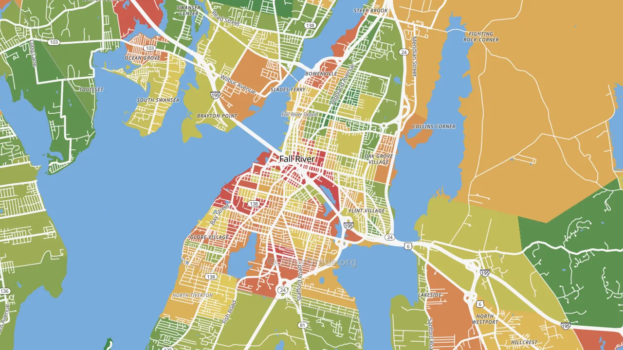 Fall River, MA Map of Drug-Related Crime Rates