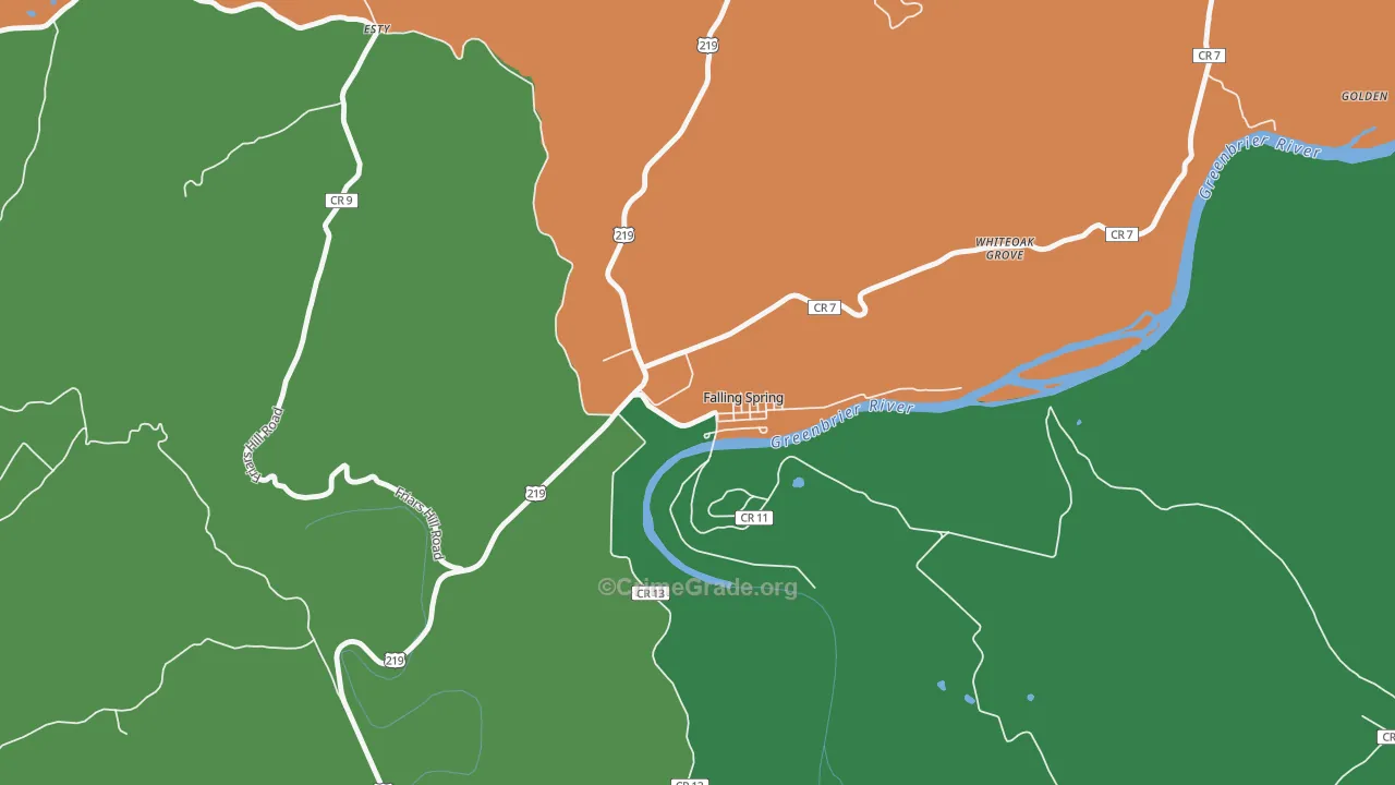 Falling Spring, WV Map of Drug-Related Crime Rates