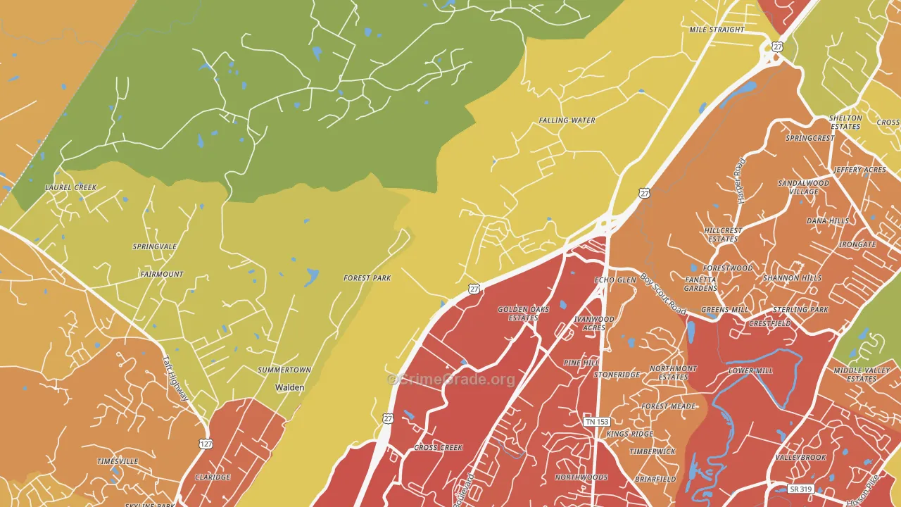 Falling Water, TN Map of Drug-Related Crime Rates