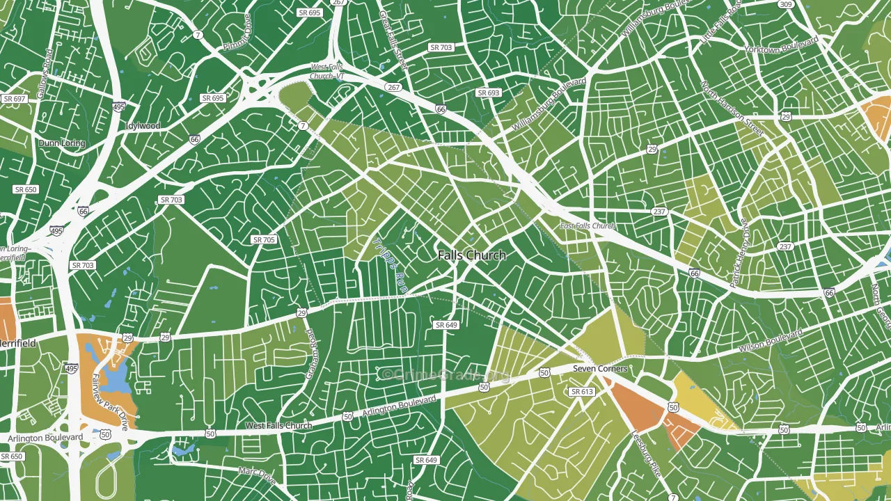Falls Church City, VA Map of Drug-Related Crime Rates
