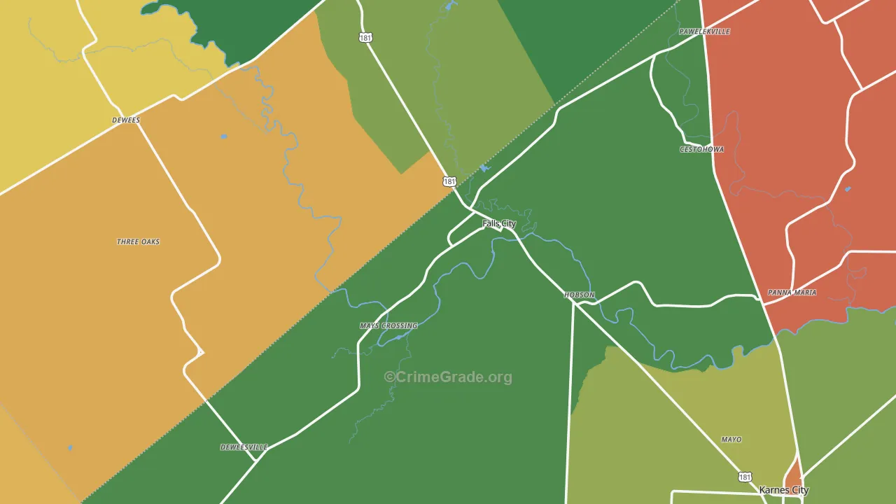 Falls City, TX Map of Drug-Related Crime Rates