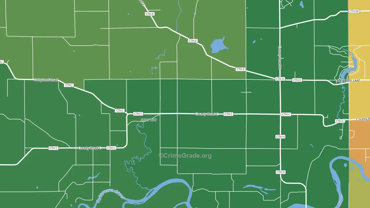 Falls City, WI Map of Drug-Related Crime Rates