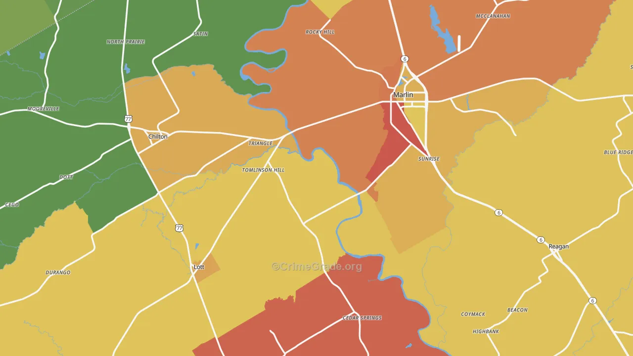 Falls County, TX Map of Drug-Related Crime Rates