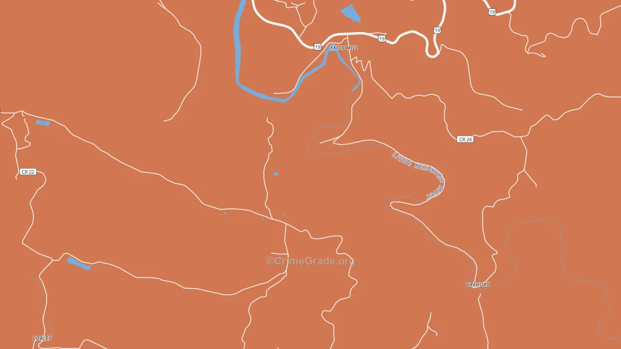 Falls Mill, WV Map of Drug-Related Crime Rates
