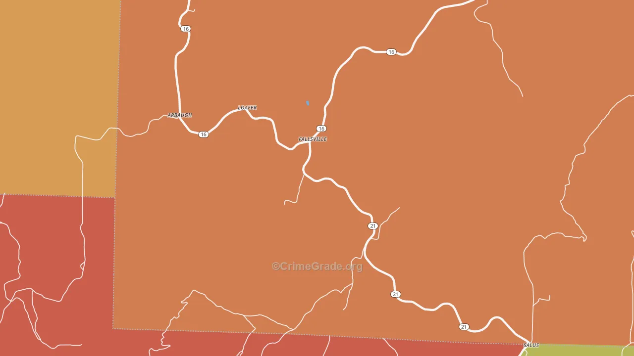 Fallsville, AR Map of Drug-Related Crime Rates