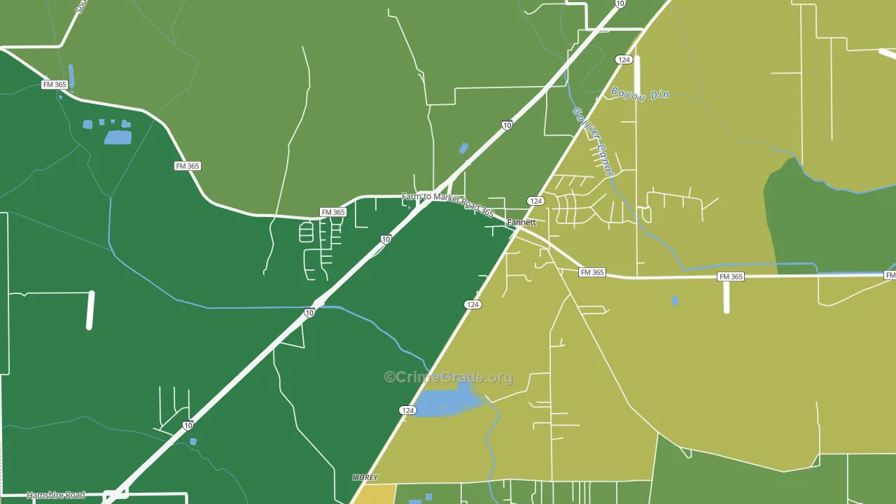 Fannett, TX Map of Drug-Related Crime Rates