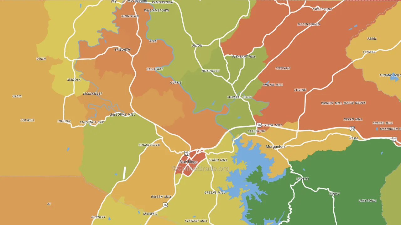 Fannin County, GA Map of Drug-Related Crime Rates