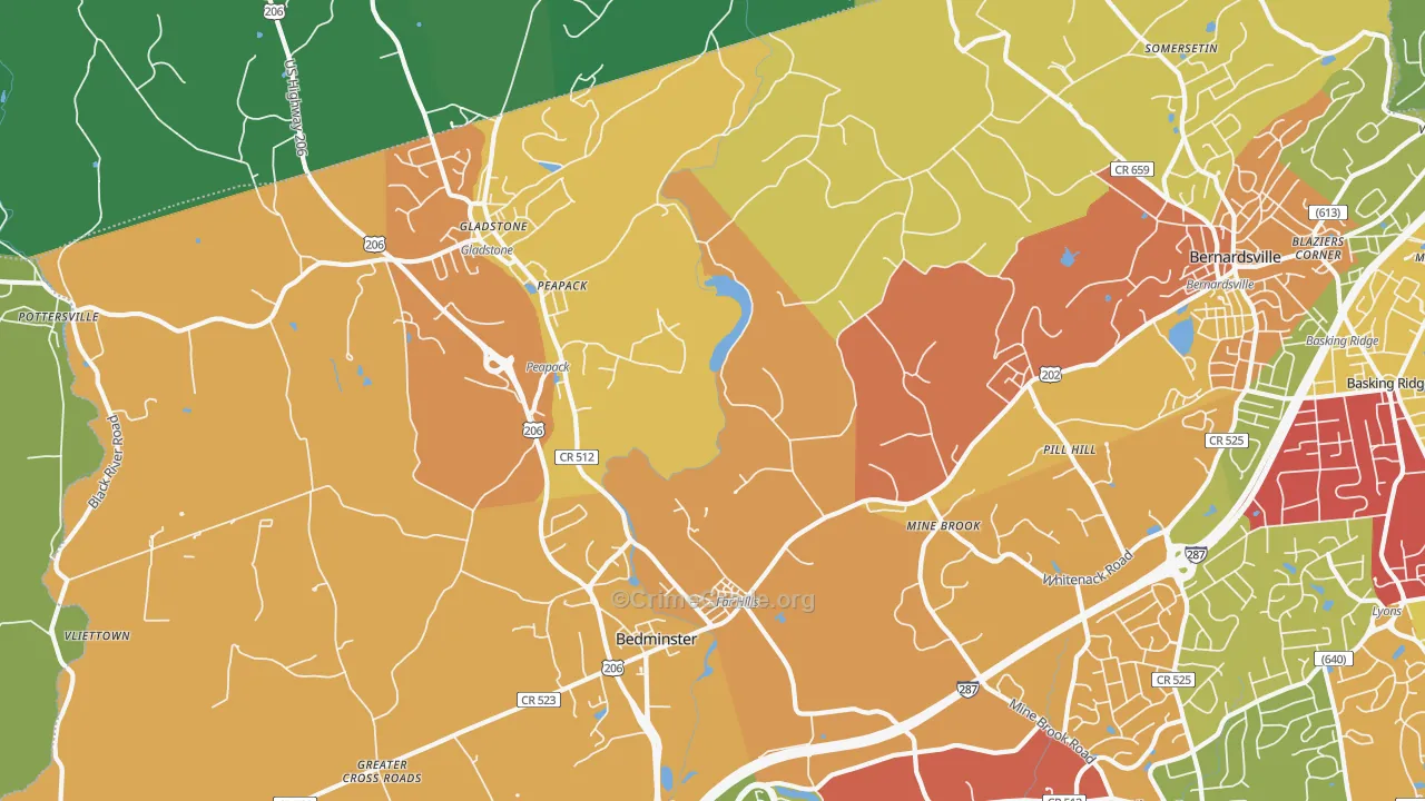 Far Hills, NJ Map of Drug-Related Crime Rates