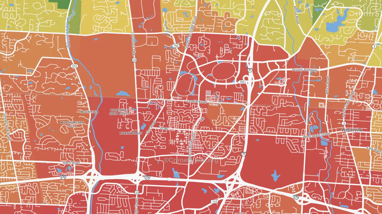 Far North, Columbus, OH Map of Drug-Related Crime Rates