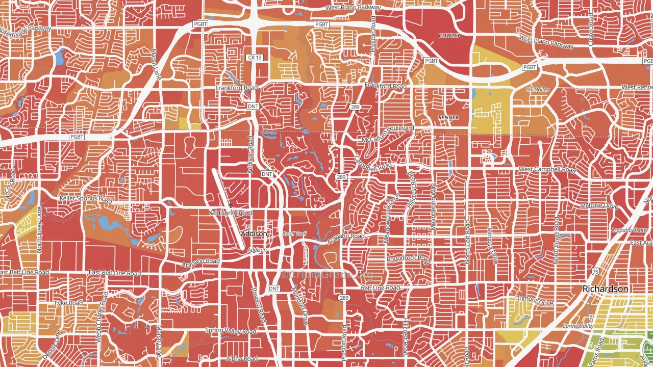 Far North Dallas, Dallas, TX Map of Drug-Related Crime Rates