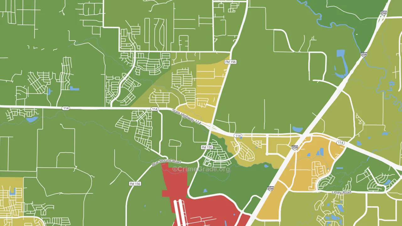 Far North Dallas-Justin, Justin, TX Map of Drug-Related Crime Rates