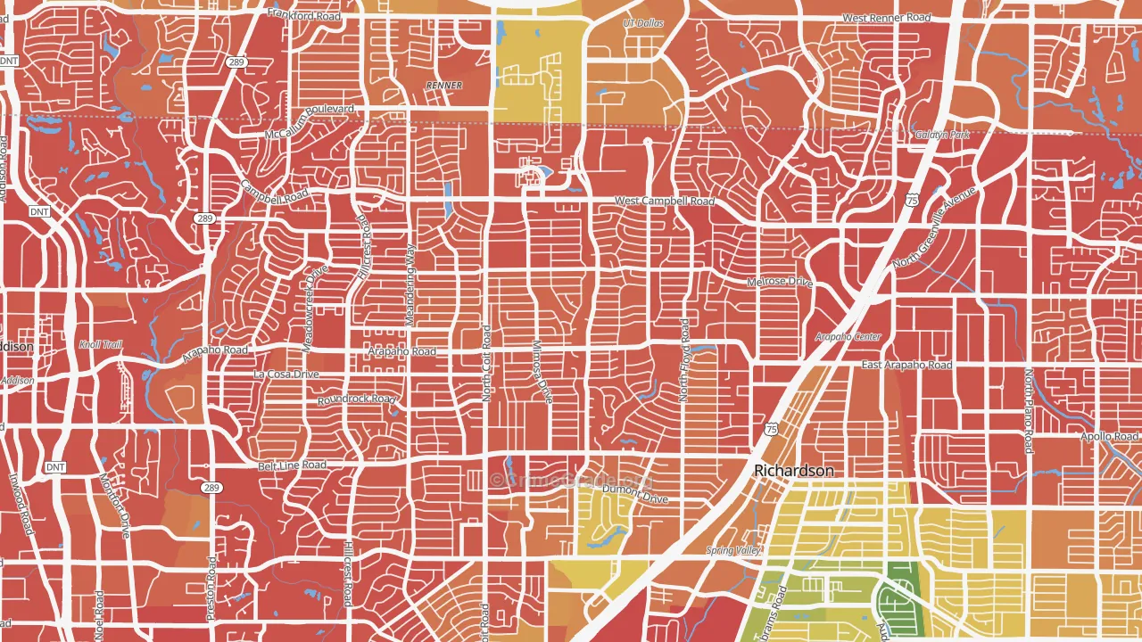 Far North Dallas-Richardson, Richardson, TX Map of Drug-Related Crime Rates