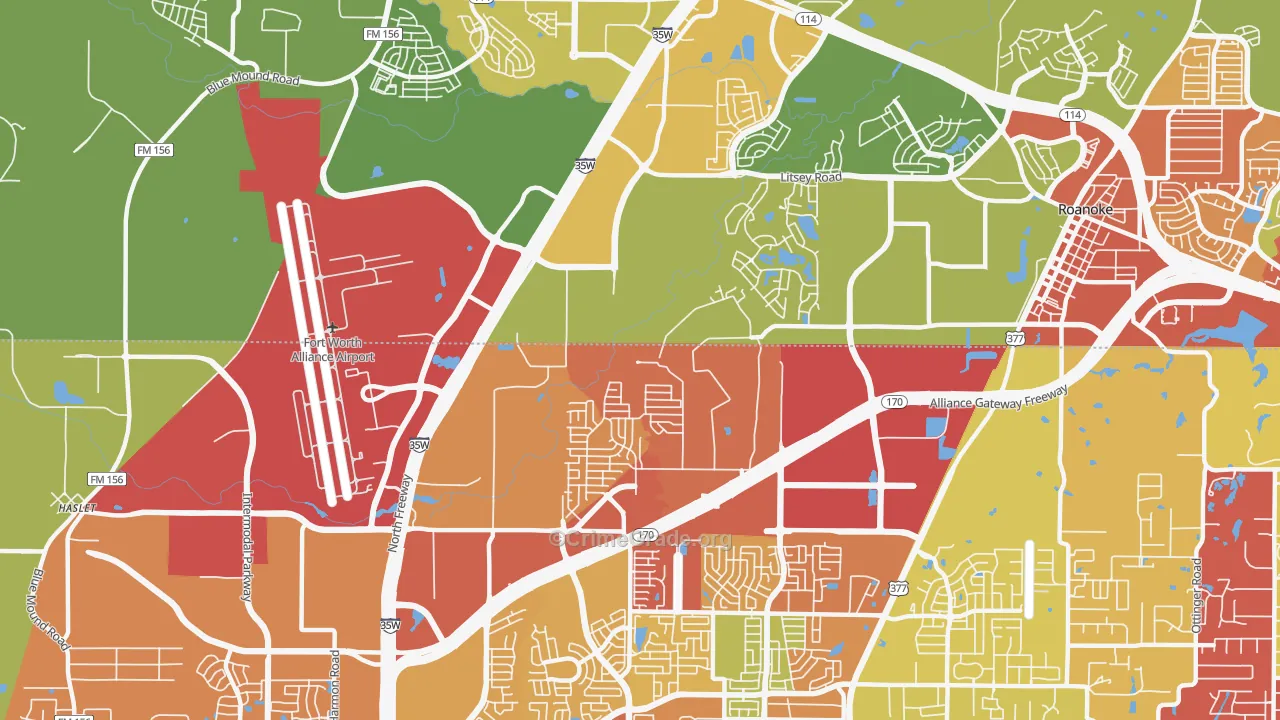 Far North Dallas-Roanoke, Roanoke, TX Map of Drug-Related Crime Rates