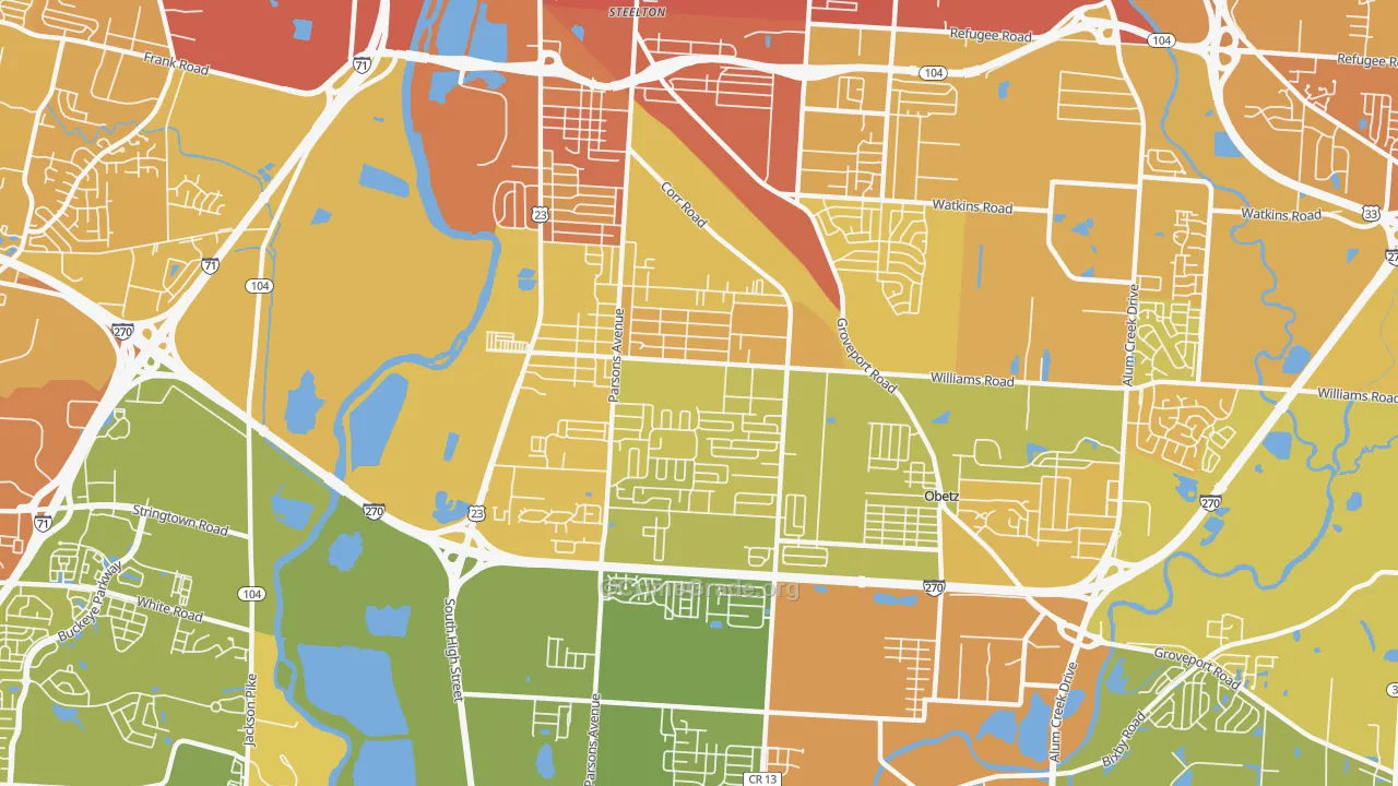 Far South, Columbus, OH Map of Drug-Related Crime Rates
