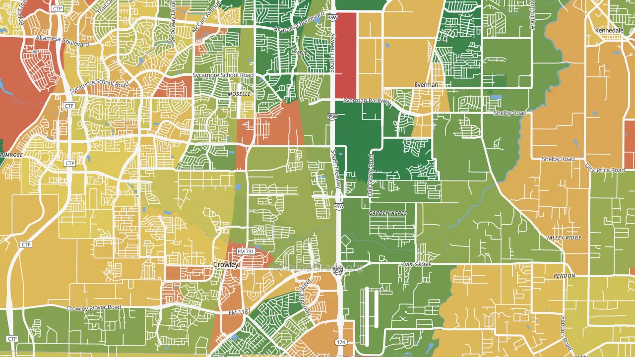 Far South, Fort Worth, TX Map of Drug-Related Crime Rates