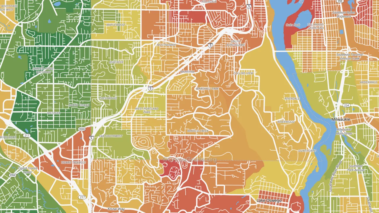 Far Southwest, Portland, OR Map of Drug-Related Crime Rates