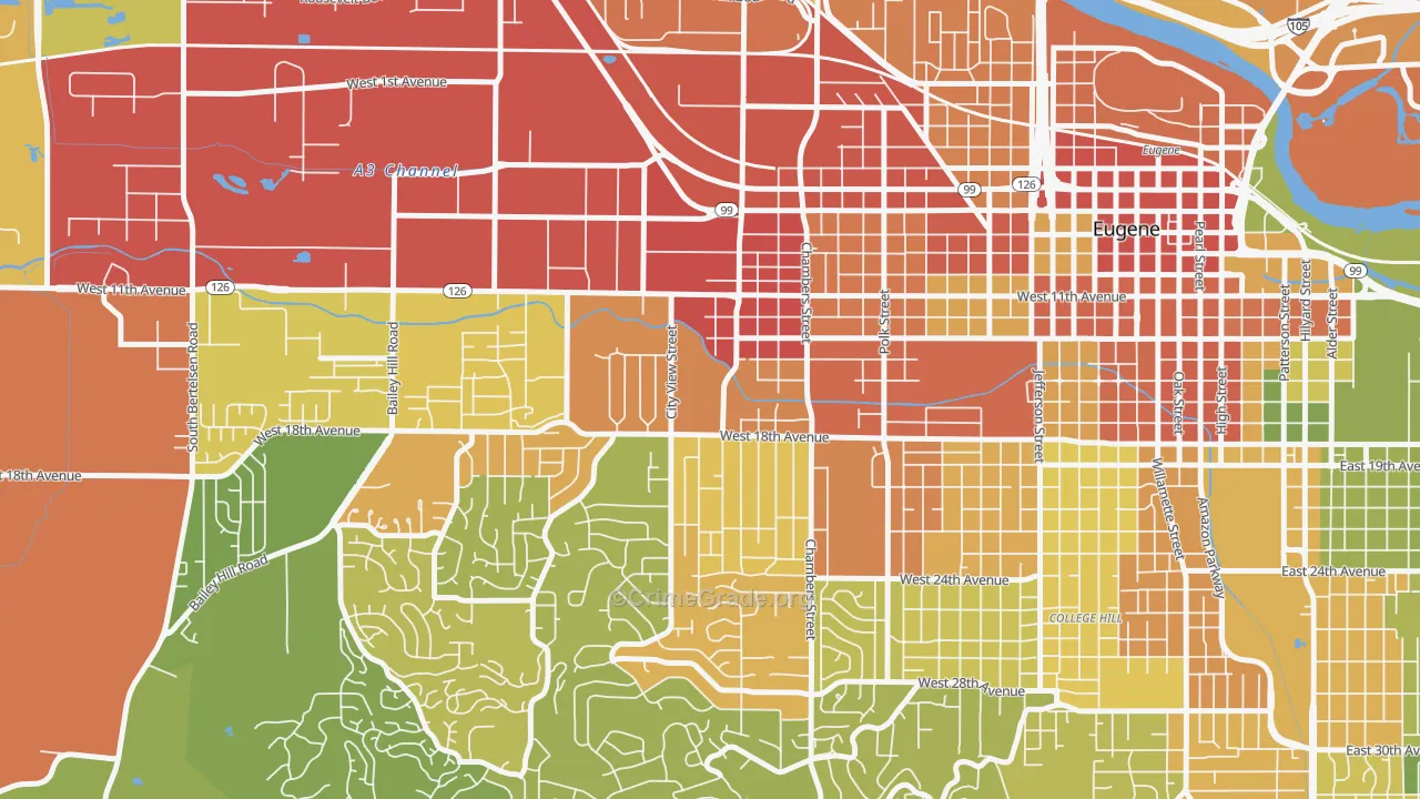 Far West Eugene, Eugene, OR Map of Drug-Related Crime Rates