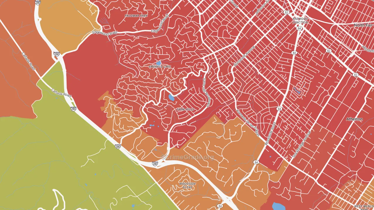 Farm Hills, Redwood City, CA Map of Drug-Related Crime Rates