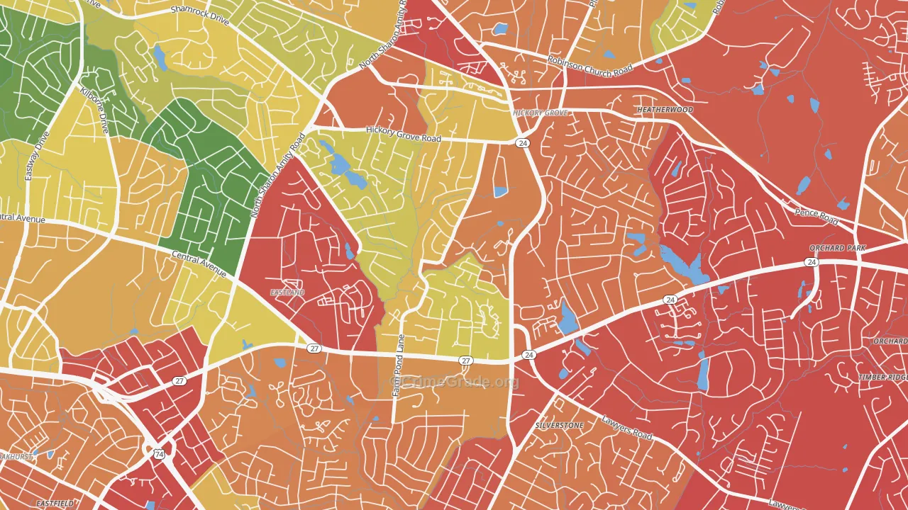 Farm Pond, Charlotte, NC Map of Drug-Related Crime Rates
