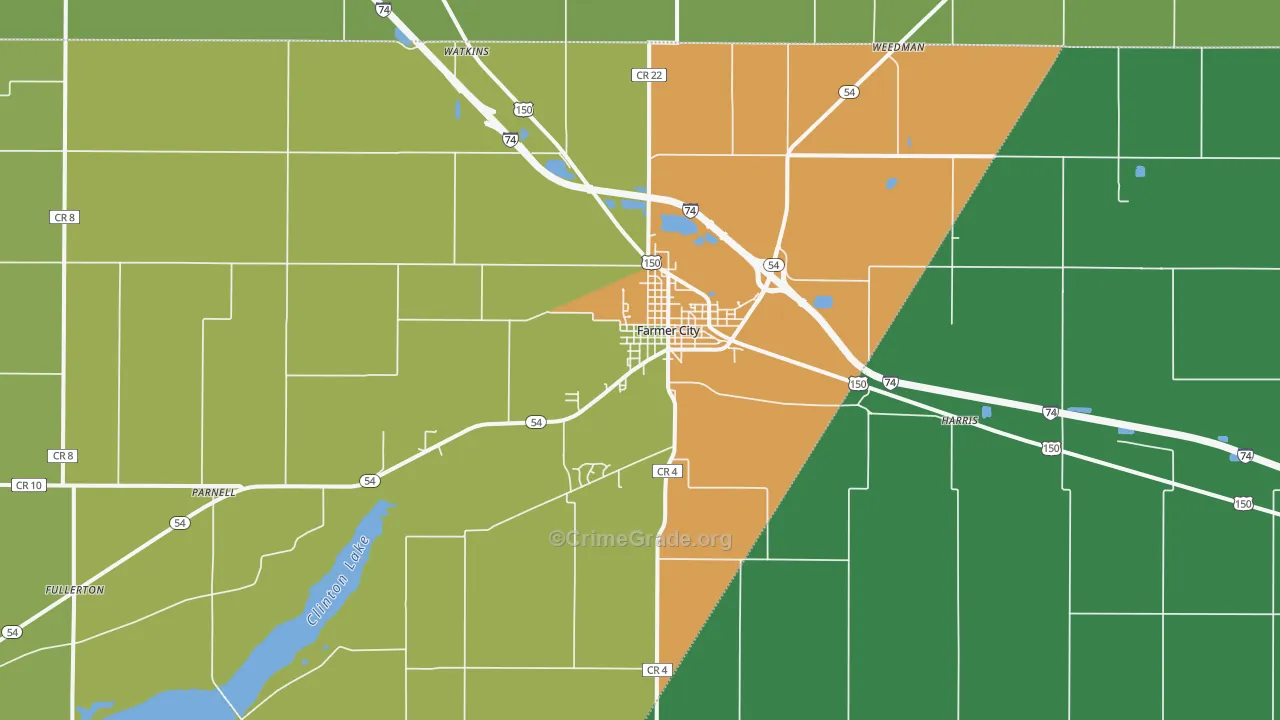 Farmer City, IL Map of Drug-Related Crime Rates