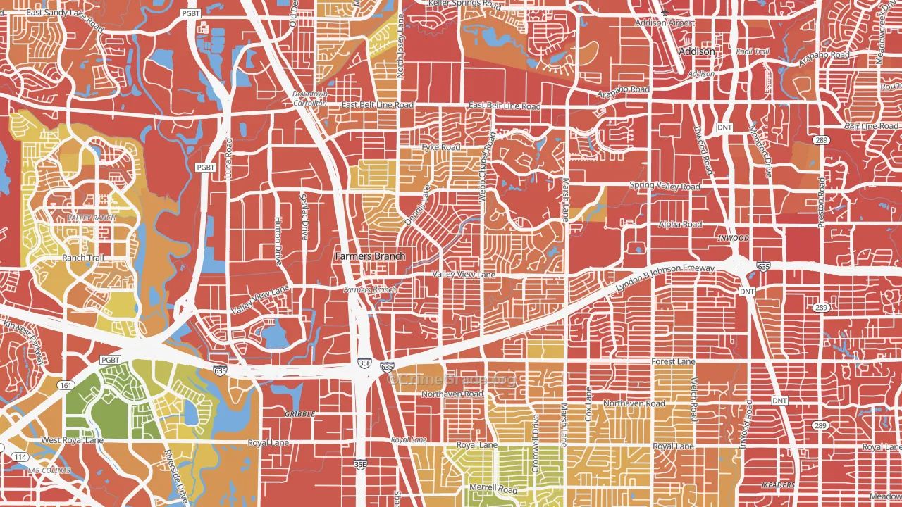 Farmers Branch, TX Map of Drug-Related Crime Rates